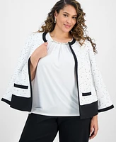 Kasper Plus Size Sleeveless Jeweled Pleat-Neck Blouse