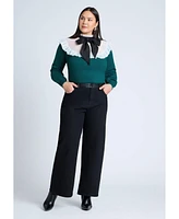 Eloquii Plus Size Sheer Yoke Sweater With Tie Neck