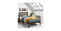 Slickblue Student Dorm Metal Platform Bed Frame with Wood Slat Headboard