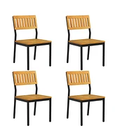 Gymax Dining Chair Set of 4 Modern Patio Chairs/Acacia Wood Backrest Slanted Seat