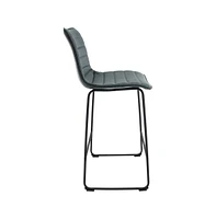 LeisureMod Brooklyn 29.9" Modern Leather Bar Stool With Black Iron Base & Footrest