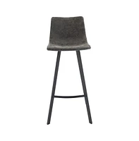 LeisureMod Elland Modern Upholstered Leather Bar Stool With Iron Legs & Footrest Set of 2