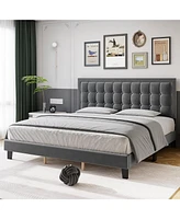 gaomon Platform Bed Frame with Upholstered Button Tufted Headboard