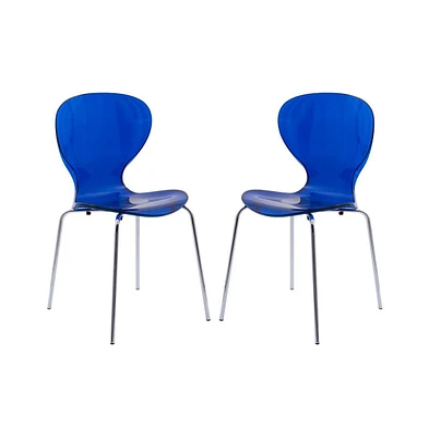 LeisureMod Modern Oyster Transparent Side Chair, Set of 2