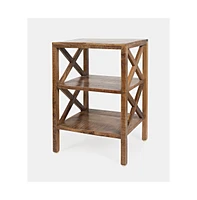 Jofran Global Archive Solid Wood Rustic Modern X-Side Accent Bookcase with Two Shelves