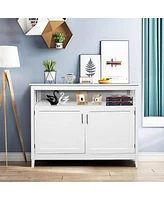 Slickblue Wood 2-Door Dining Buffet Sideboard Cabinet with Open Storage Shelf
