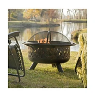 Slickblue 36-inch Fire Pit with Grill Grate Spark Screen Cover