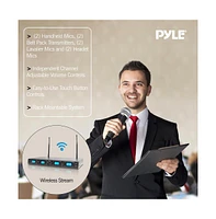 Pyle 4-Channel Uhf Wireless Microphone System Kit with (2) Handheld Mics, (2) Beltpack Transmitters, (2) Lavalier Mics & (2) Headset Mics