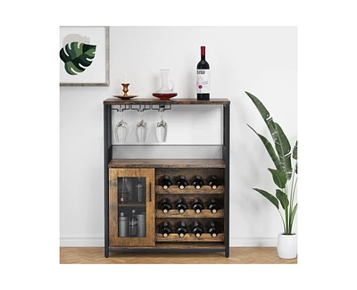 gaomon Wine Bar Cabinet with Detachable Wine Rack, Bar Rack Cabinet with Glass Holder and 1 Drawer, Mesh Door