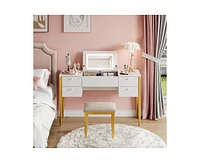 gaomon 47" Makeup Vanity Desk with Flip Top Mirror and Lights, 3 Lighting Mode, 3 in 1 Vanity Table with 5 Drawers