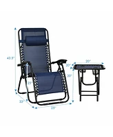 Gymax 3PCS Zero Gravity Recliner Lounge Chairs Pillows Table Portable Folding Navy