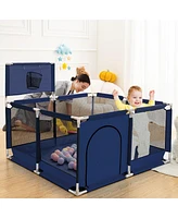 Comomy Baby Playpen Outdoor Indoor Play Yard 7 Panel Safety for Infant Toddler with Basketball Hoop