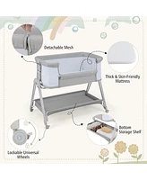 Gymax Baby Bedside Sleeper Bassinet Bed Folding Portable Adjustable Crib w/ Storage