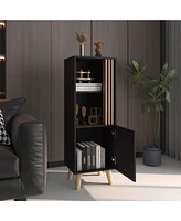 Orrin Storage Cabinet, 1 Door, 2 Shelves, Black / Natural Oak