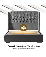 Hulala Home Alina Modern 66.25" Bed with Solid Wood Feet and Charging Ports