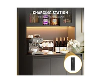 gaomon Kitchen Pantry Cabinet with Charging Station, Tall Storage Cabinet with Countertop and Led Lights