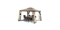 Slickblue 10 x 10 Ft Outdoor Patio Gazebo with Taupe Canopy and Mesh Sidewalls