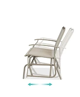 Slickblue 2 Seat Mesh Patio Loveseat Swing Glider Rocker with Armrests