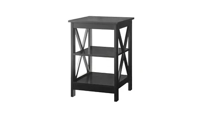 Slickblue Wood X-Design End Table Nightstand with 3 Open Shelves