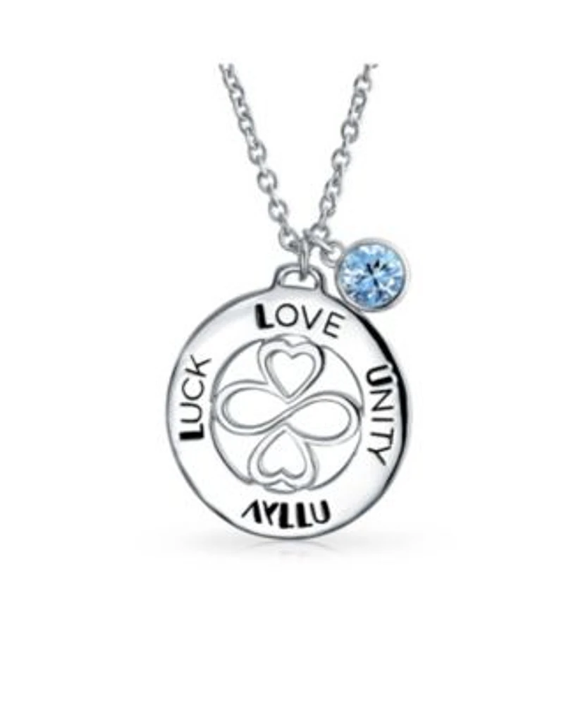 Bling Jewelry Ayllu Symbol Heart Infinity Clover Love Luck Unity Inspirational Words Round Disc Bff Pendant Necklace Sterling Silver
