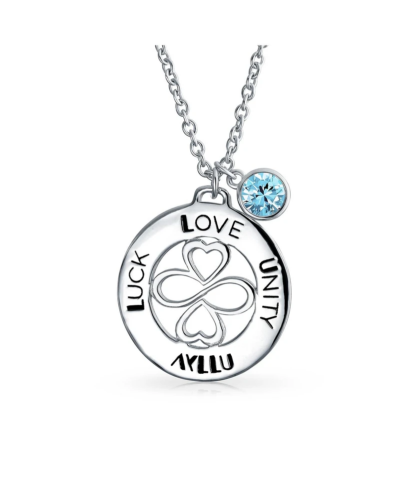 Bling Jewelry Ayllu Symbol Heart Infinity Clover For Love Luck Unity Inspirational Words Round Disc Bff Pendant Necklace For Women Sterling Silver