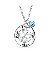 Bling Jewelry Ayllu Symbol Heart Infinity Clover For Love Luck Unity Inspirational Words Round Disc Bff Pendant Necklace For Women Sterling Silver