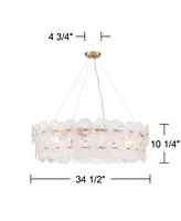 Possini Euro Design Filoli 34 1/2" Modern Pendant Chandelier Ceiling Light Fixture Dining Room Over Table Kitchen Island Foyer Ring Flower 8-Light Gol