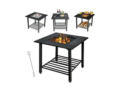 Slickblue 4 in 1 Square Fire Pit, Grill Cooking Bbq Grate, Ice Bucket, Dining Table