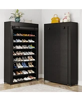 Tribesigns 10-Tier Shoe Storage Organizer with Cover, Black Large Shoe Rack for Closet, Entryway, or Bedroom, 50-Pair Shoe Stand, Non-Woven Shoe Shelf