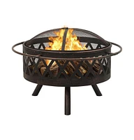 vidaXL Rustic Fire Pit with Poker 29.9" Xxl Steel