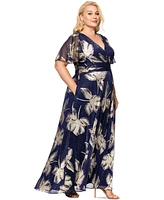 Betsy & Adam Plus Metallic-Print A-Line Dress