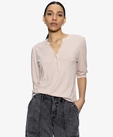 Sanctuary Women's Mixed-Media Button-Front Tee