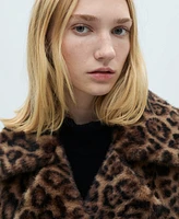 Mango Women's Leopard Regular Coat