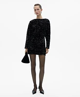 Mango Women's Puffed Sleeves Sequined Dress