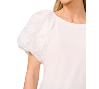 CeCe Women's Floral Puff-Sleeve Round-Neck Tee