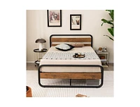 Slickblue Industrial Wood and Metal Tube Platform Bed with Headboard