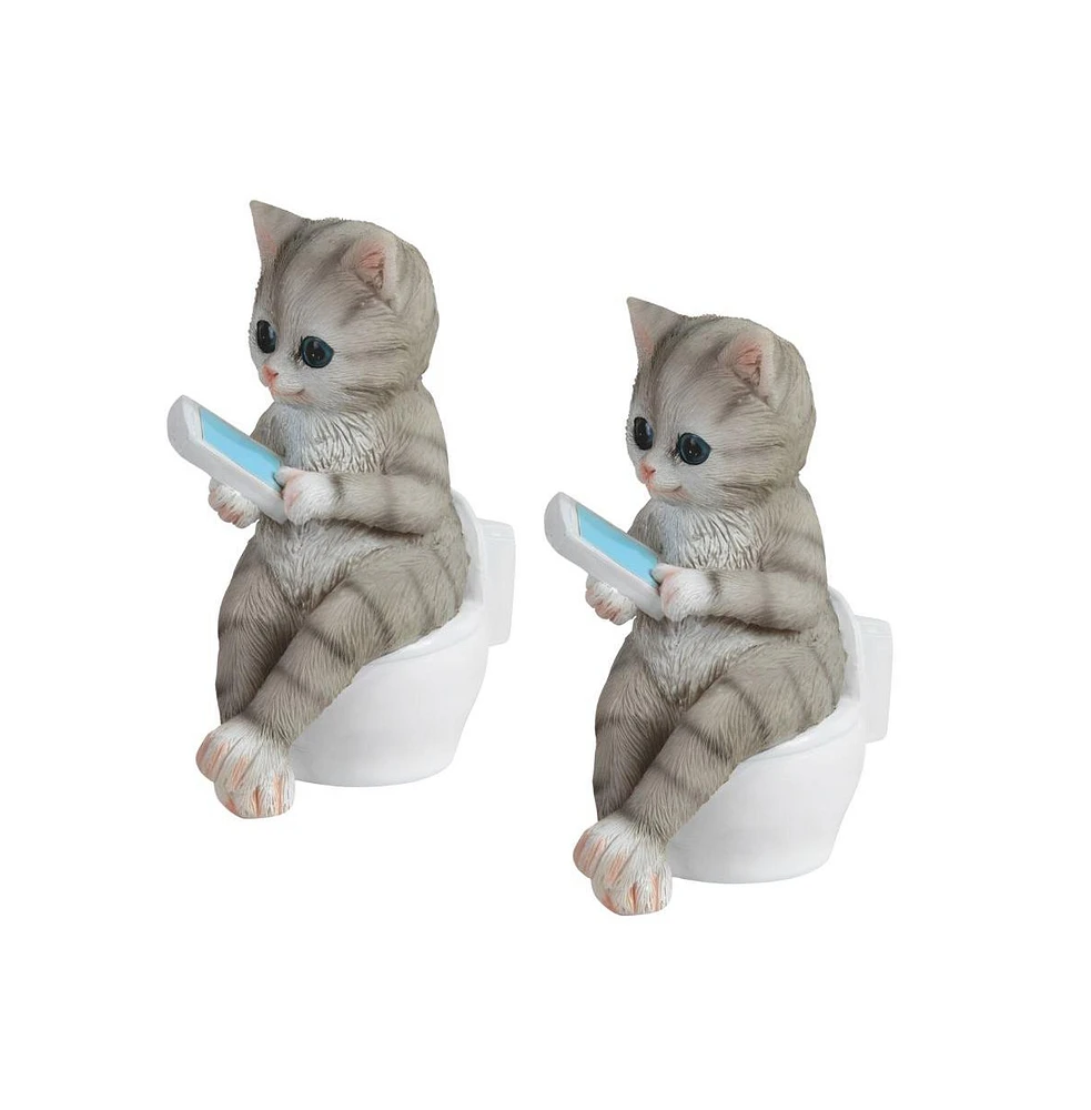 Fc Design 2-pc Set" 4.25"H Grey Tabby Sitting on Toilet Figurine Statue Ornament Home Room Office Decor and Perfect Ideas for Housewarming, Holidays a