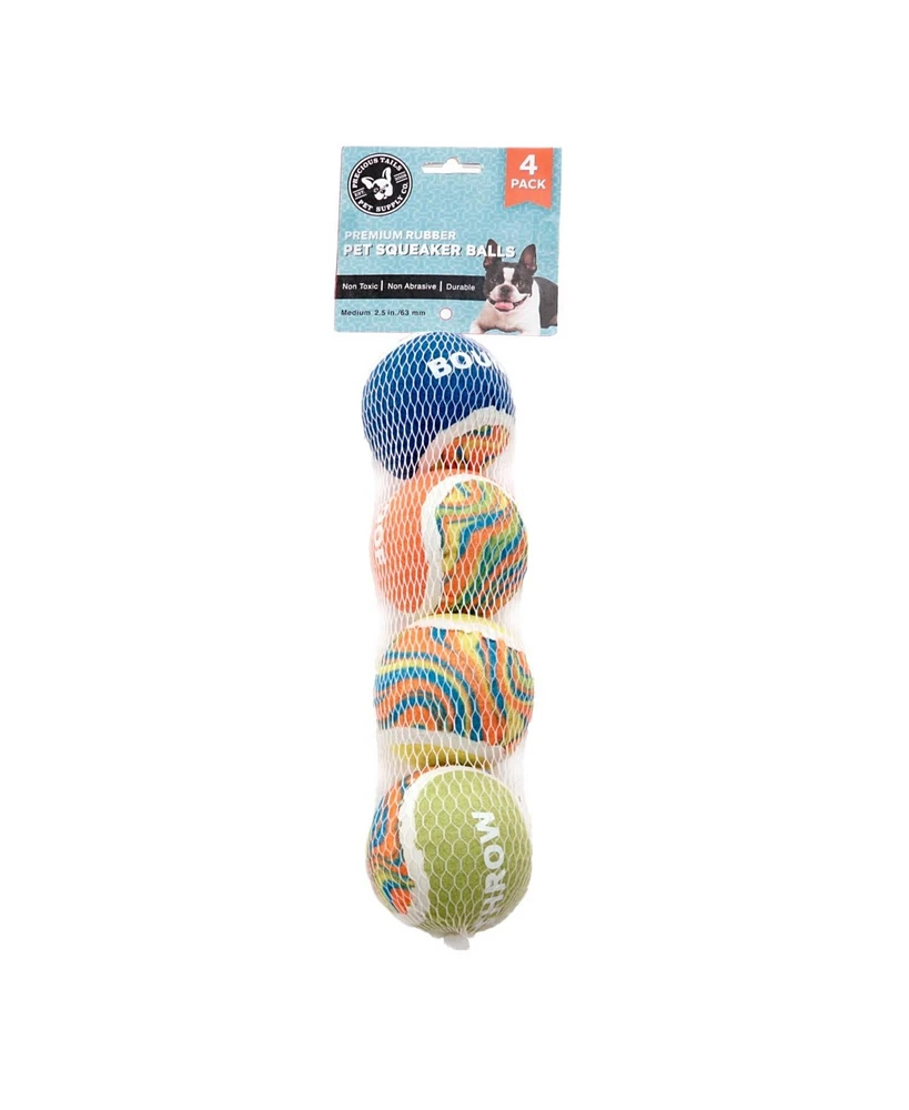 Precious Tails 4-Pack High-Bounce Pet Tennis Balls with Multi Prints