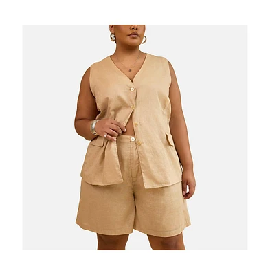 Rebdolls Plus Siobhan Linen Wide Leg Shorts W. Pockets