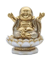 Fc Design "2-pc Gift Set" 4.75"H Gold and Silver Maitreya Buddha on Lotus Seat Statue Happy Buddha Figurine Statue Ornament Home Room Office Decor and