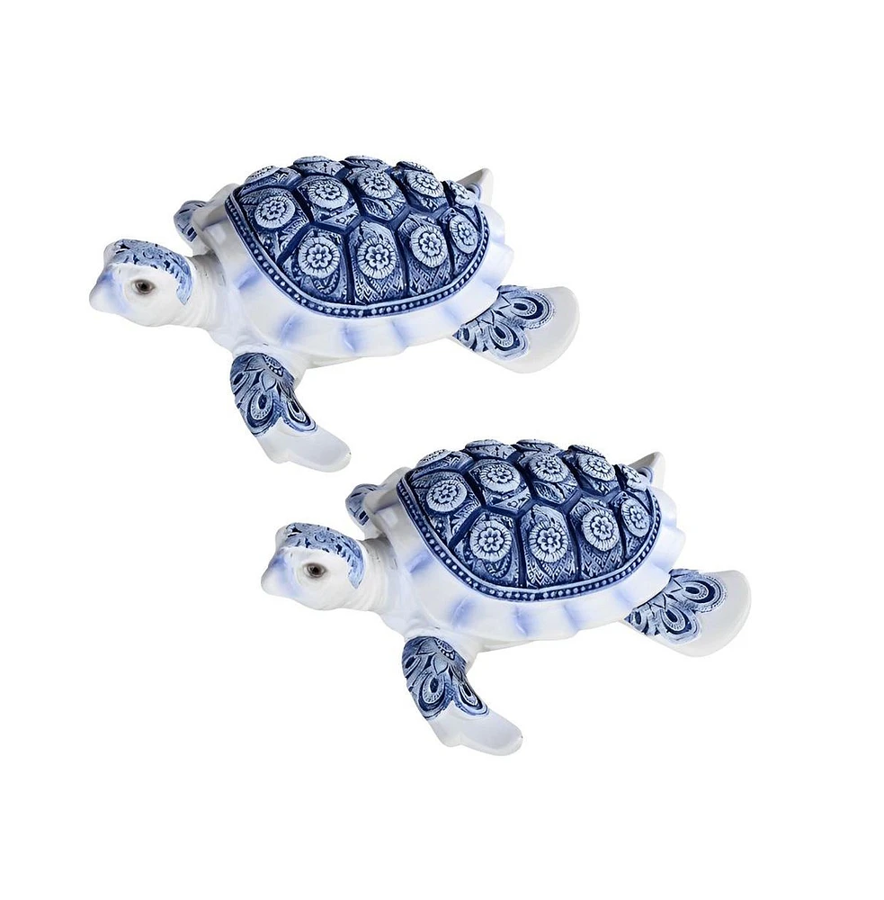 Fc Design "2-pc Set" 4.25"W Blue and White Sea Turtle Figurine Statue Ornament Home Room Office Decor and Perfect Ideas for Housewarming, Holidays and