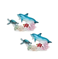 Fc Design "2-pc Set" 8.75"W Sea Turtle, Dolphin, and Clownfish Swimming Around Coral Together Figurine Statue Ornament Home Room Office Decor and Perf