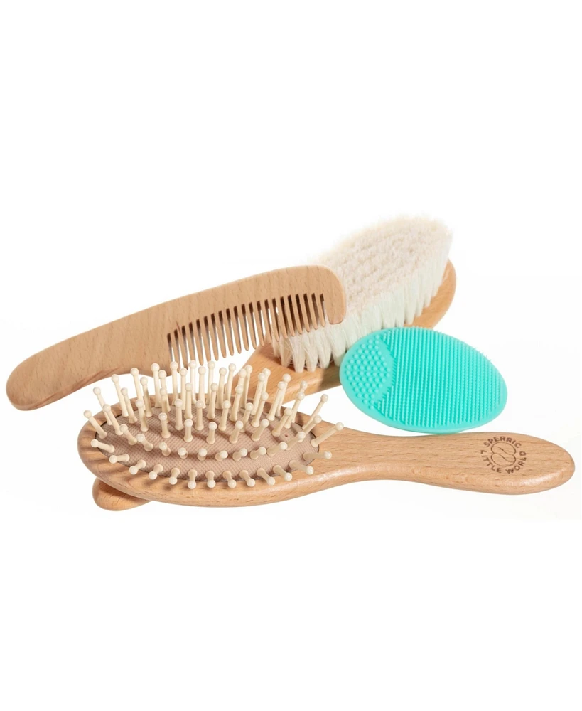 Sperric Toddler Hair Brush and Comb Set for Newborn – Wooden Brush with Soft Goat Bristle, Cradle Cap Brush for Newborns Girls, Blue