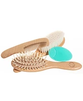 Sperric Toddler Hair Brush and Comb Set for Newborn – Wooden Brush with Soft Goat Bristle, Cradle Cap Brush for Newborns Girls, Blue