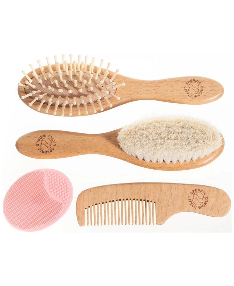 Sperric Toddler Hair Brush and Comb Set for Newborn – Wooden with Soft Goat Bristle, Cradle Cap Newborns Girls, Blue