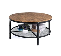 Slickblue 2-Tier Round Coffee Table with Storage Shelves for Living Room Organization and Style