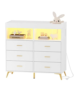 gaomon Dresser for Bedroom with Drawers, Baby Changing Table Dresser with Changing Pad, 2 Open Storage Shelves, Baby Diaper Changing Station Dresser w