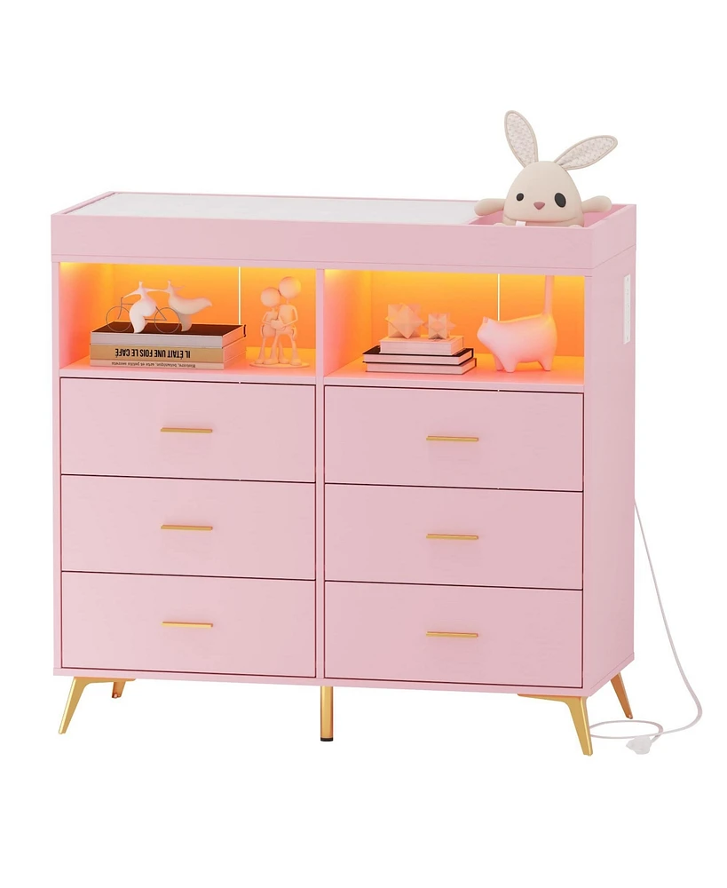 gaomon Dresser for Bedroom with Drawers, Baby Changing Table Pad, 2 Open Storage Shelves, Diaper Station w