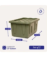 Homz Durabilt 27 Gallon Heavy Duty Storage Tote with Lid, Green Camo (2 Pack)