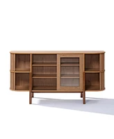LuxenHome 59" Sideboard Buffet Cabinet with Storage and 2 Glass Door, Open Storage and Wood Legs